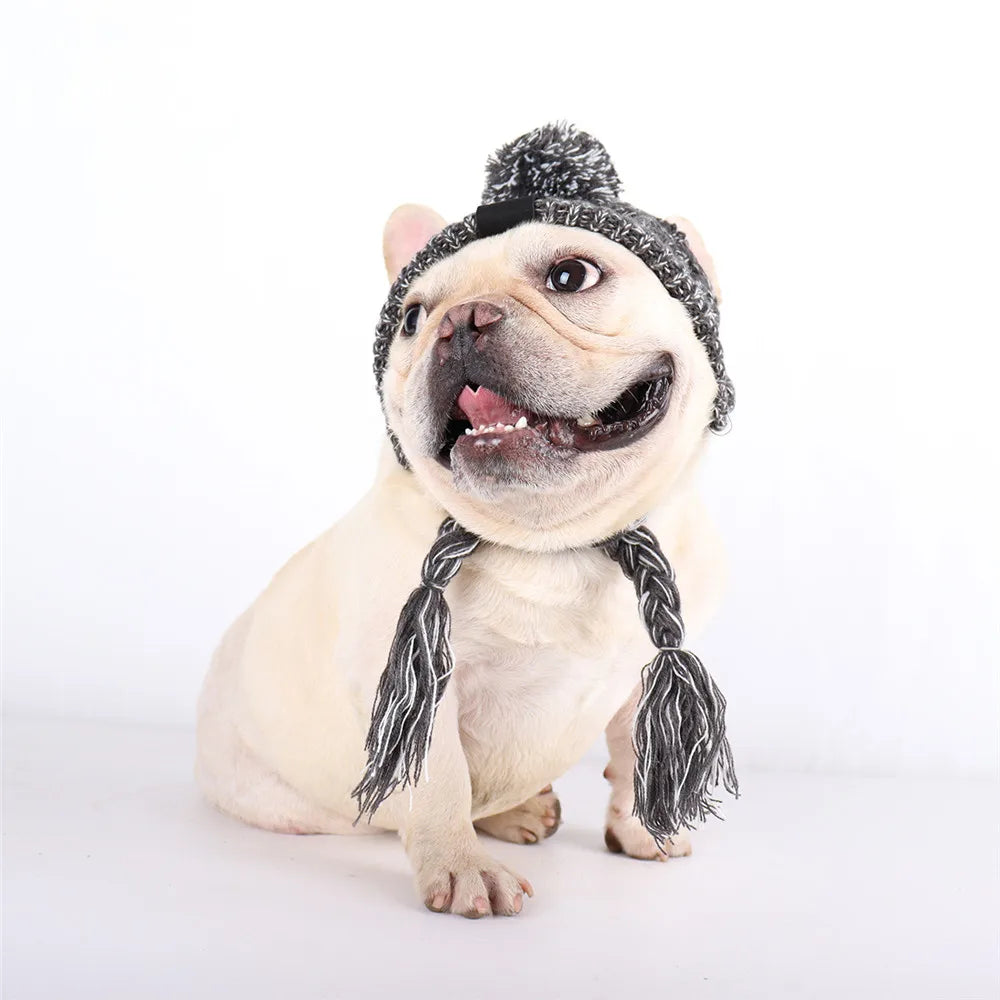 Gorro de Punto para Perros Gorro de Invierno cálido a Prueba de Viento para Perros con Orificios para las Orejas Gorro para Mascotas Ajustable Trenzado Gris Lindo Vestir Accesorios para Perros Estilo de Moda