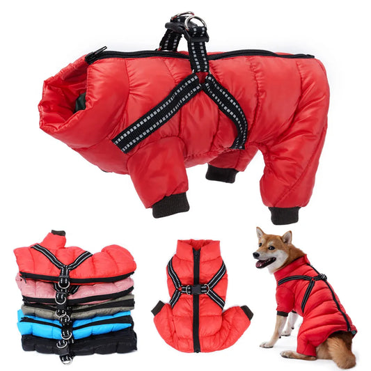 Abrigo de invierno para perros pequeños y medianos, chaqueta acolchada impermeable para perros con arnés, traje de nieve suave para mascotas, monos cálidos para cachorros Bulldog