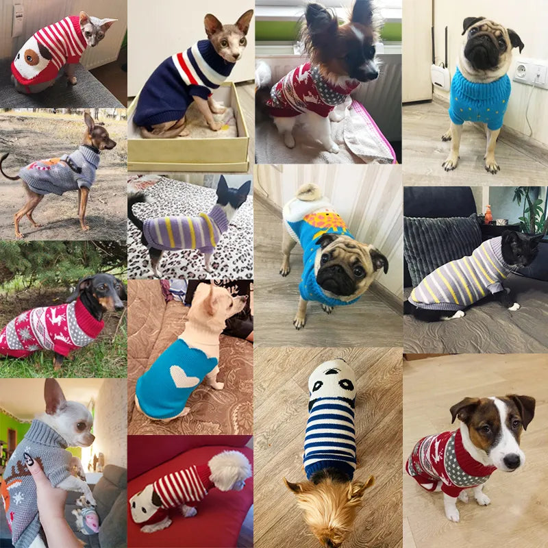 Ropa cálida para mascotas para perros pequeños y medianos Invierno Navidad Perros Suéter Ropa para mascotas Tejer Traje Abrigo Ropa con estampado de dibujos animados Estilo de moda