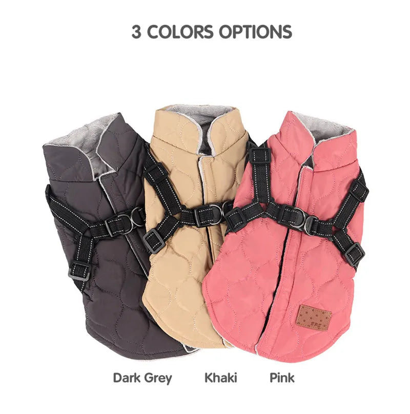 Winter Dog Jacket with Harness Warm Padded Soft Fleece-Lined Pet Dog Coat Vest Easy to Wear Dog Clothes for Small Dogs Safety Fashion Style