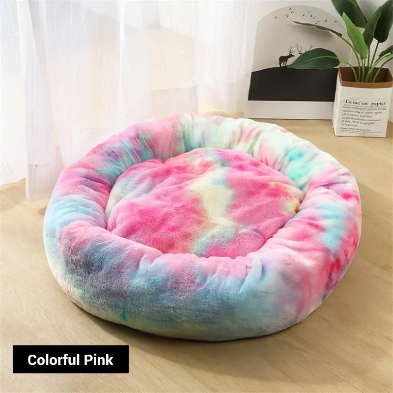 Washable Dog Bed with Zipper Luxury Long Plush Fur Round Donut Bed for Dogs Cat Super Soft Warm Removable Cover Dog Bed Sofa Mat