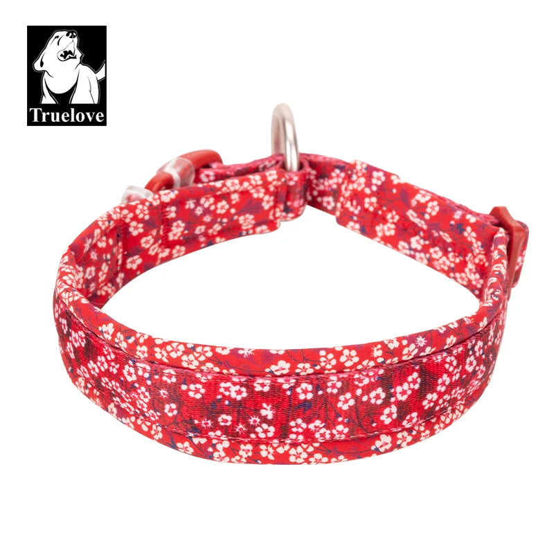 Pet Dog Collar with Three Adjustable Buckle Soft Comfortable Cotton Floral Pattern Resistant to Pull Accessories Fashion Style