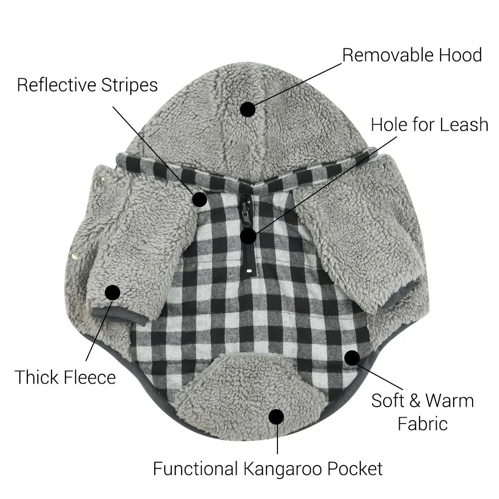 Winter Dog Clothes Plaid Reversible Thick Dog Coats for Small Medium Large Dogs Super Soft Warm Pet Clothing with Removable Hood Fashion Style