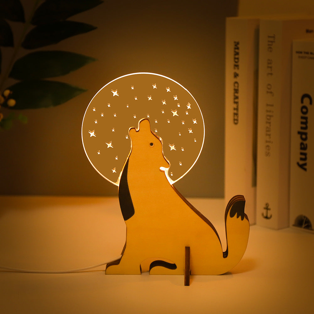 Animals LED Night Light Wood Acrylic Table USB Lights Decorate For Children Baby Kids Bedside Lamp Pelican Sirius Whale Toucan