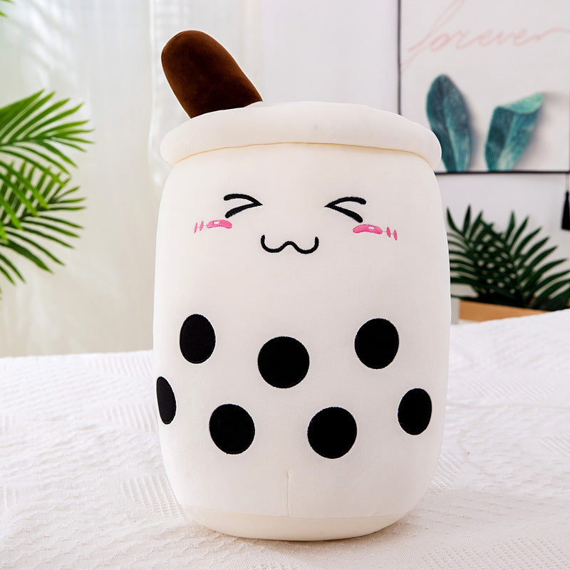 Funda de teléfono de cuero con forma de taza de té con leche de fruta, juguete de peluche