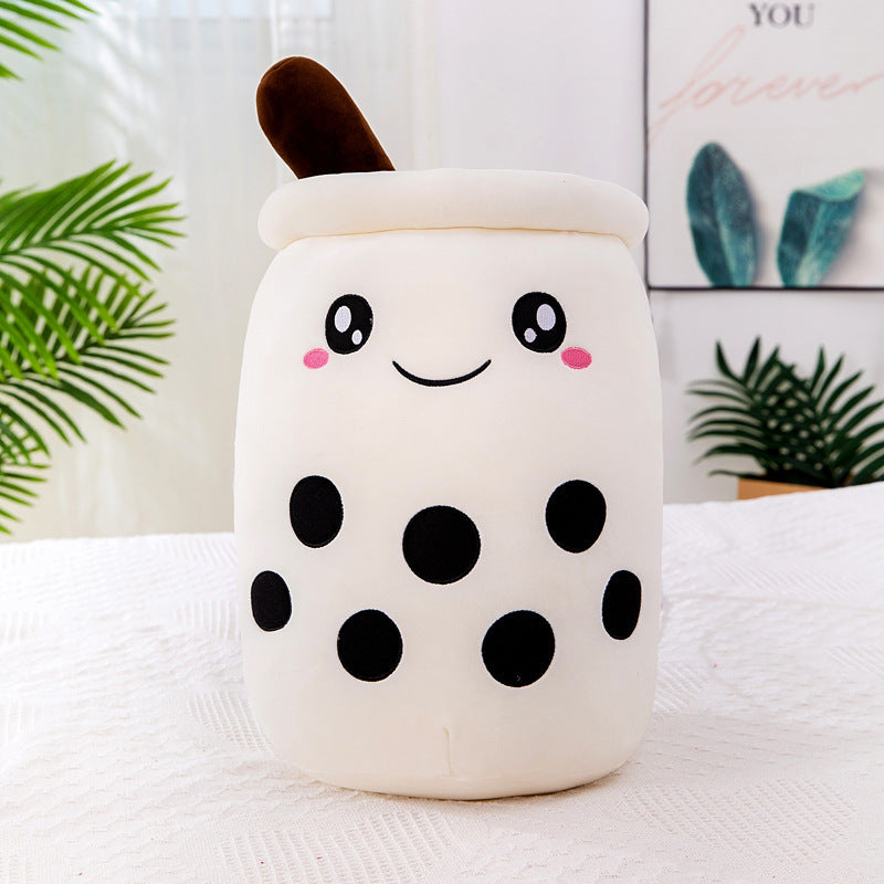 Funda de teléfono de cuero con forma de taza de té con leche de fruta, juguete de peluche