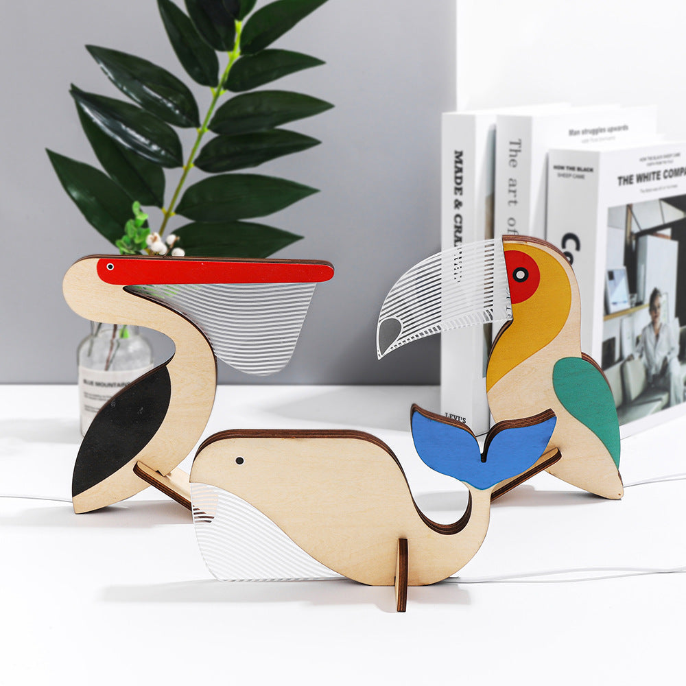 Animaux LED veilleuse bois acrylique Table USB lumières décorer pour enfants bébé enfants lampe de chevet pélican Sirius baleine Toucan