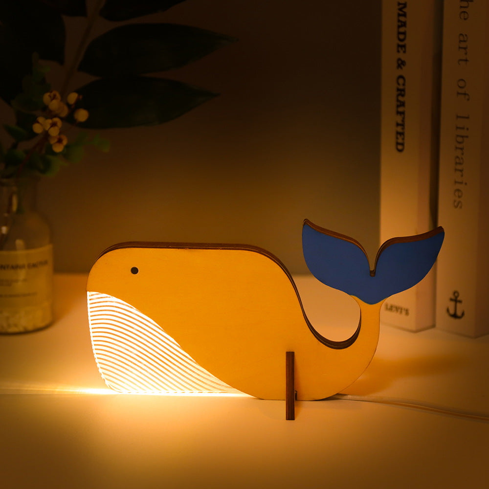 Luz LED nocturna de animales, mesa acrílica de madera, luces USB decorativas para niños, bebés, lámpara de noche para niños, pelícano, Sirio, ballena, tucán