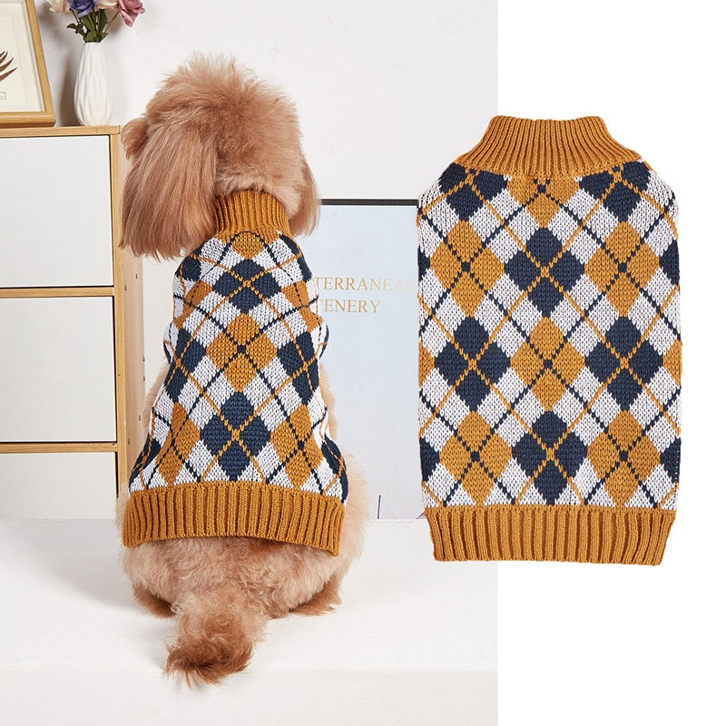 Thanksgiving Pet Clothes Lapel Retro Plaid Contrast Color