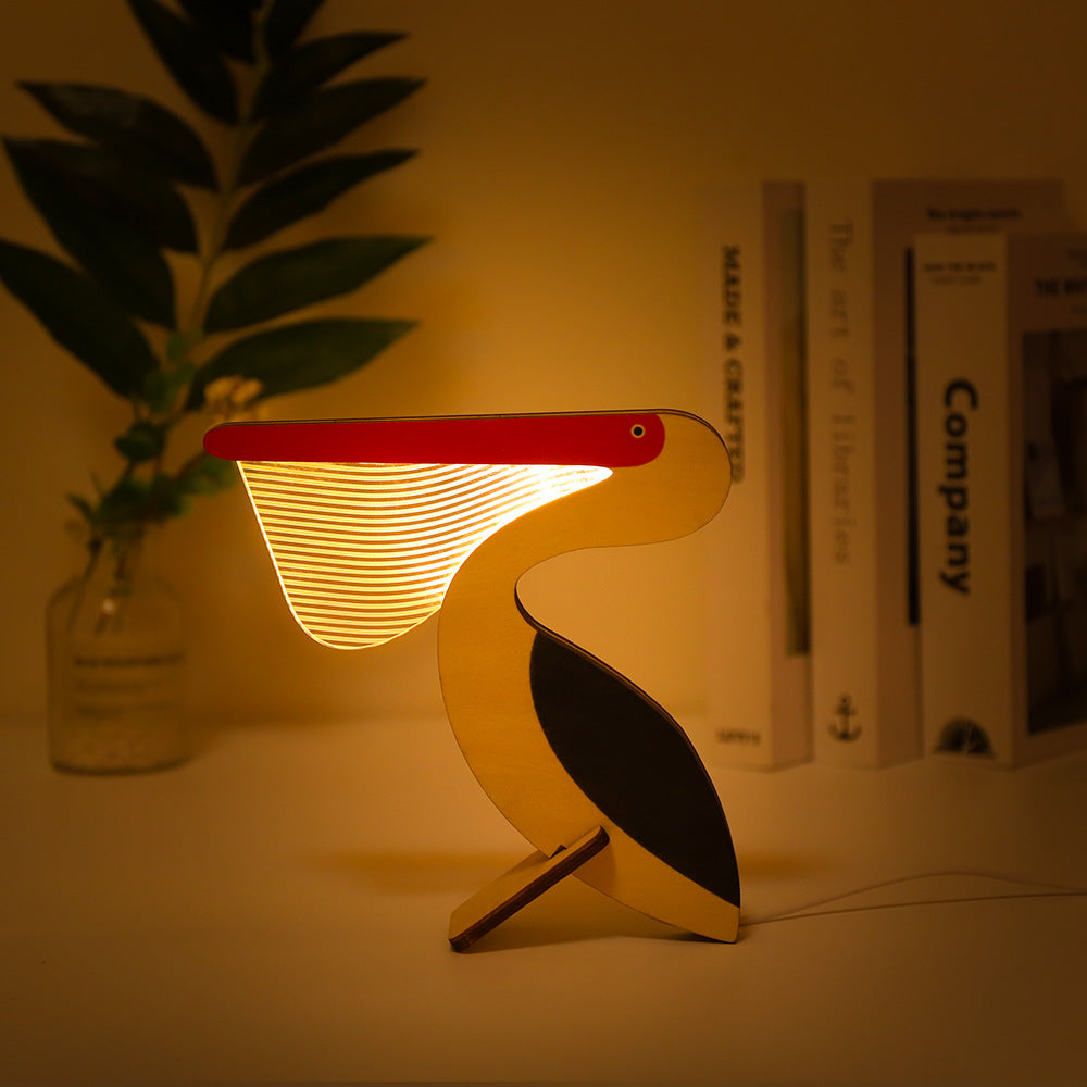 Luz LED nocturna de animales, mesa acrílica de madera, luces USB decorativas para niños, bebés, lámpara de noche para niños, pelícano, Sirio, ballena, tucán