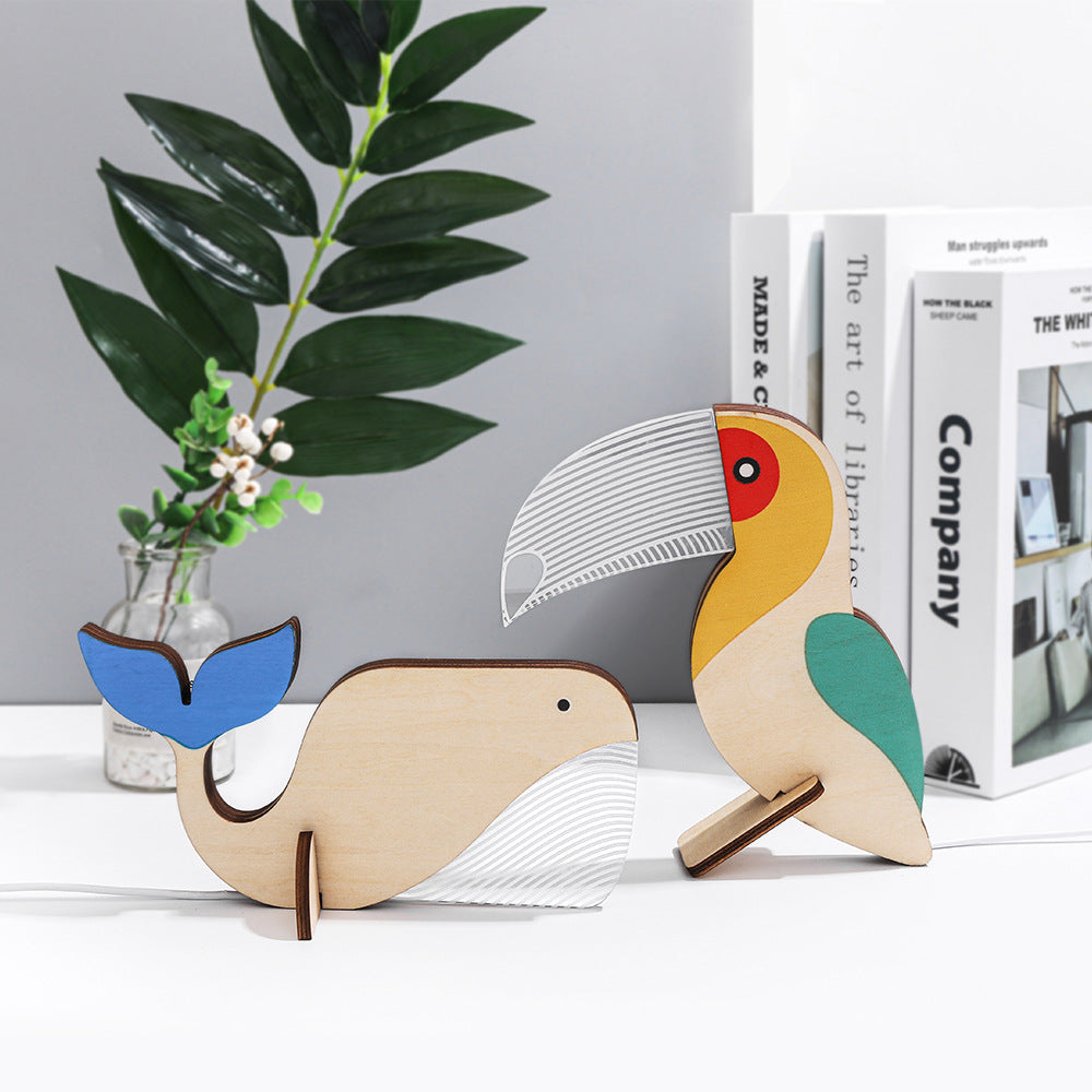 Animaux LED veilleuse bois acrylique Table USB lumières décorer pour enfants bébé enfants lampe de chevet pélican Sirius baleine Toucan