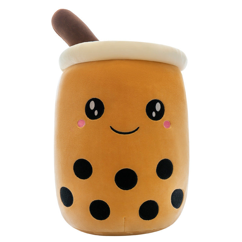 Funda de teléfono de cuero con forma de taza de té con leche de fruta, juguete de peluche