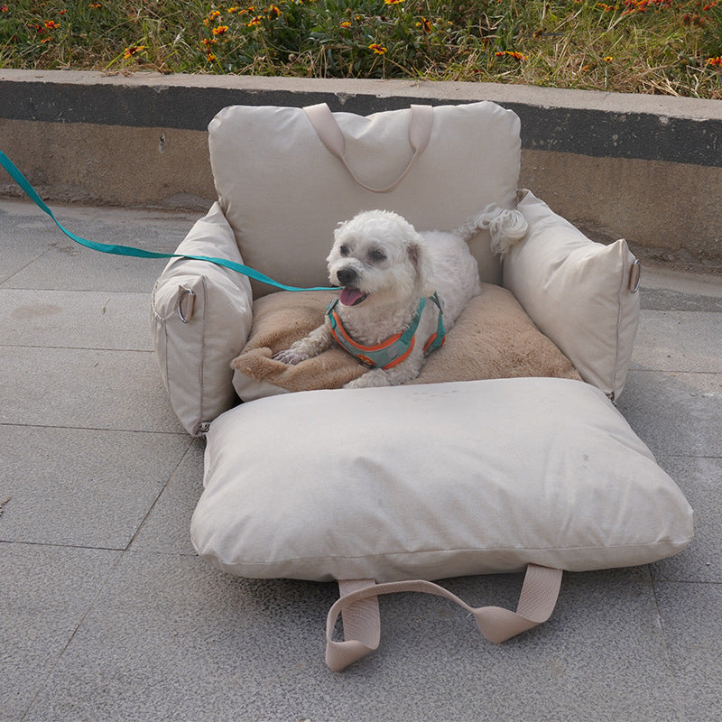 Cama para perros delantera con asiento de seguridad para automóvil de lino