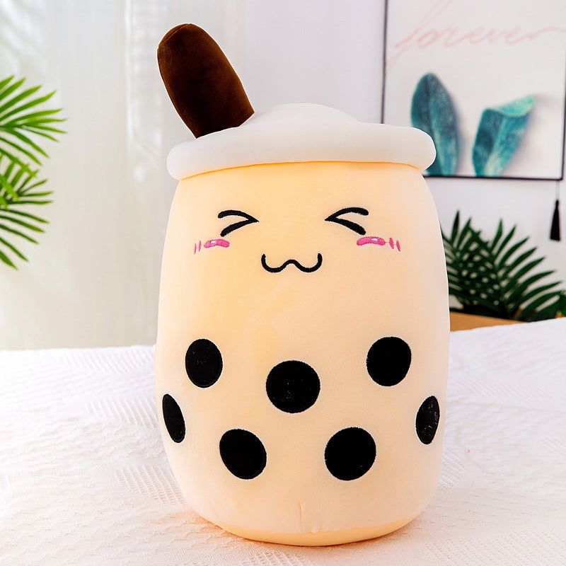 Funda de teléfono de cuero con forma de taza de té con leche de fruta, juguete de peluche