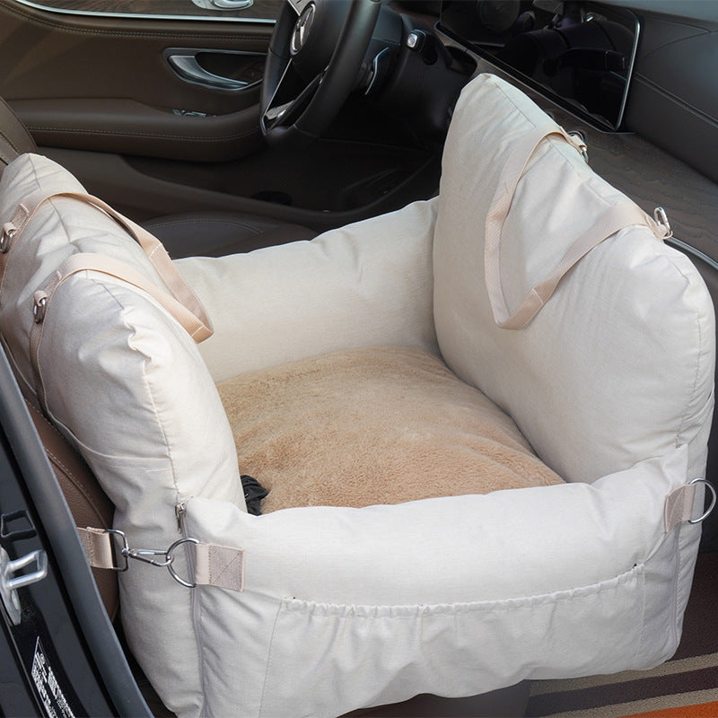 Cama para perros delantera con asiento de seguridad para automóvil de lino