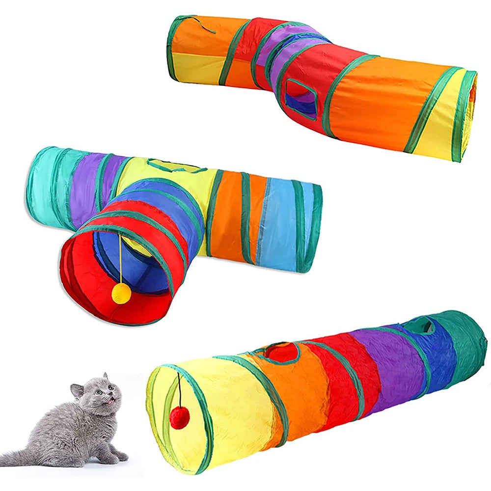 2/3 Holes Cat Tunnel Pet Tube Collapsible Play Toy Indoor Outdoor Kitty Puppy Toys for Puzzle Exercising Hiding Training Pet Toy