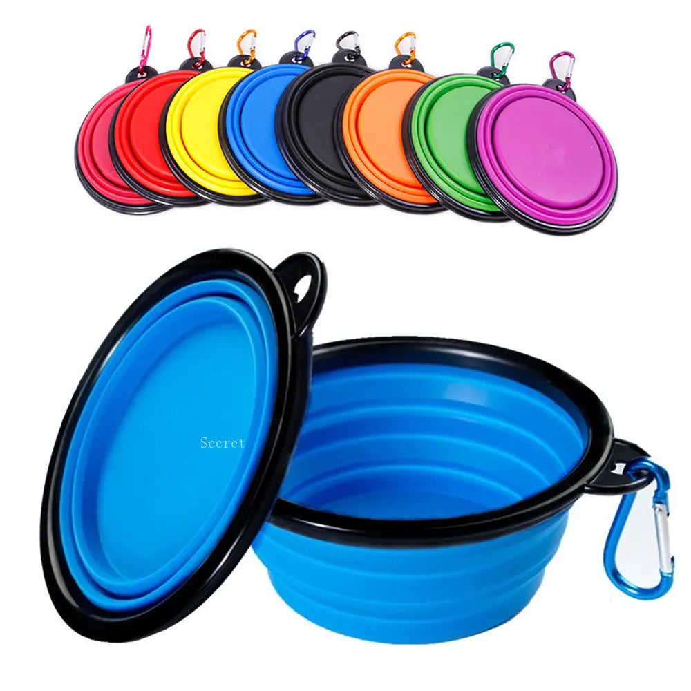 Bol d'eau pliable en Silicone pour animaux de compagnie, nourriture pour chien, Camping en plein air voyage, fournitures portables pliables pour animaux de compagnie, bol pour animaux de compagnie, plats avec mousqueton