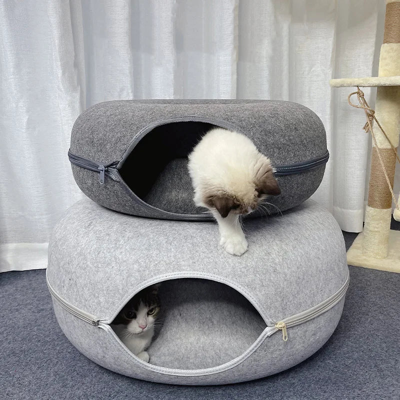 Cama para gatos Donut, túnel para Gato, juego interactivo, casa para gatos de juguete, doble uso, hurones, cama para conejos, túneles, juguetes para interiores, juguete de entrenamiento para gatitos