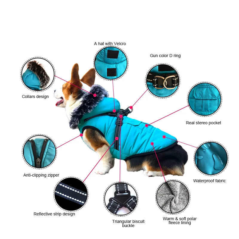 Ropa cálida de invierno acolchada para perros, chaleco impermeable para mascotas, chaqueta con cremallera para perros pequeños, medianos y grandes, abrigo para Bulldog Francés Pug Chihuahua