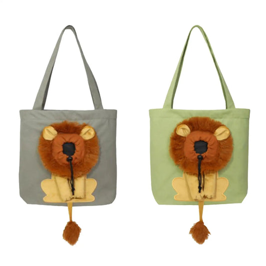 Bolsa de transporte portátil para gatos, bolsa de transporte de viaje con asa, bonita lona transpirable con forma de León para caminar con animales pequeños