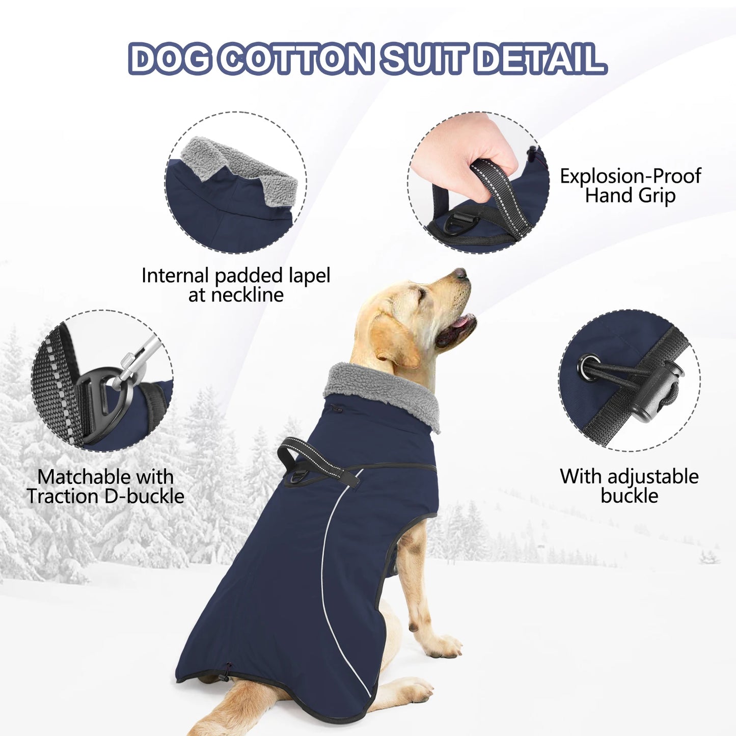 Winter Dog Clothes Jacket for Medium Large Dog Waterproof Warm Dog Coat Thicken Adjustable Safety Snow Pet Outdoor Jacket Hiking