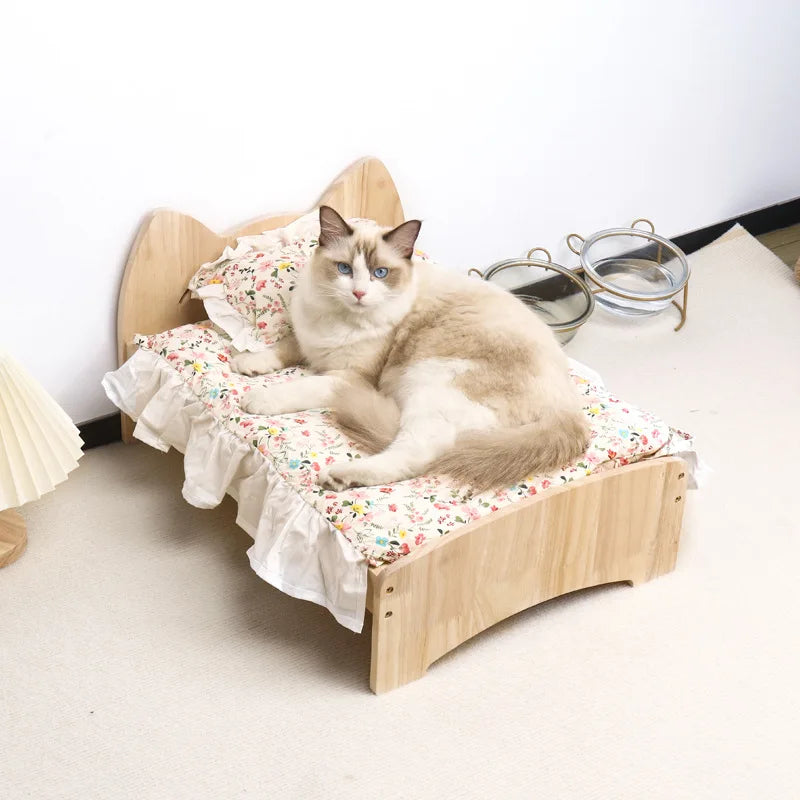 Camas de madera para gatos, muebles de Gato, cama para perros de 54x42x30cm, cama de princesa lavable y desmontable Universal para todas las estaciones, verano e invierno