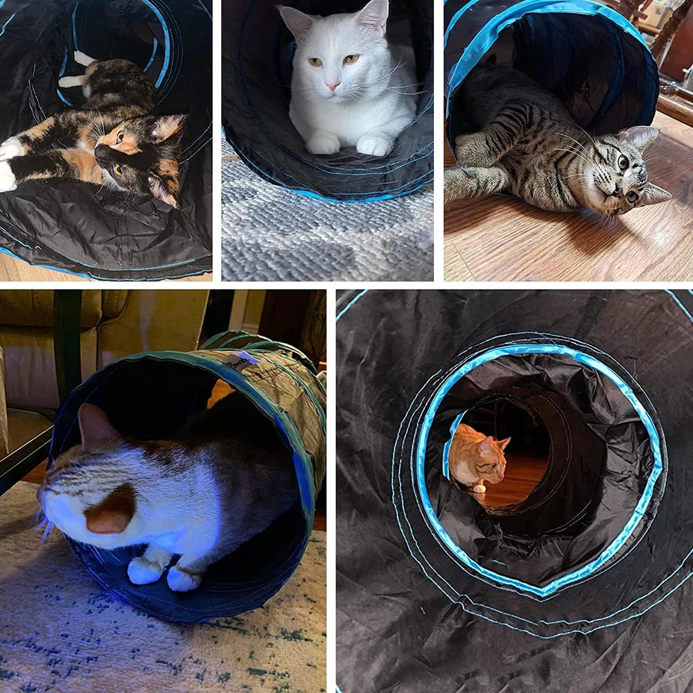 Túnel plegable para gatos de interior, túnel interactivo para conejos, juguetes para mascotas, túneles de juego para gatos, gatitos, cachorros, arrugado