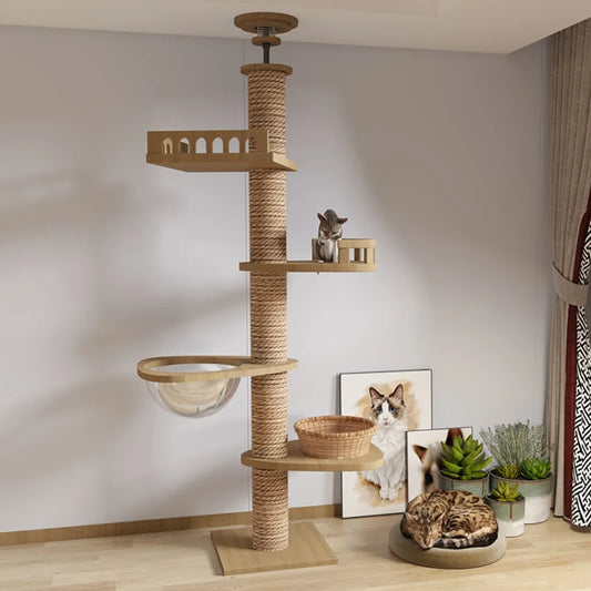 Árbol para gatos, torre para gatos de suelo a techo con poste rascador, hamaca, centro de actividades para mascotas, juguete de escalada para gatitos, muebles para mascotas