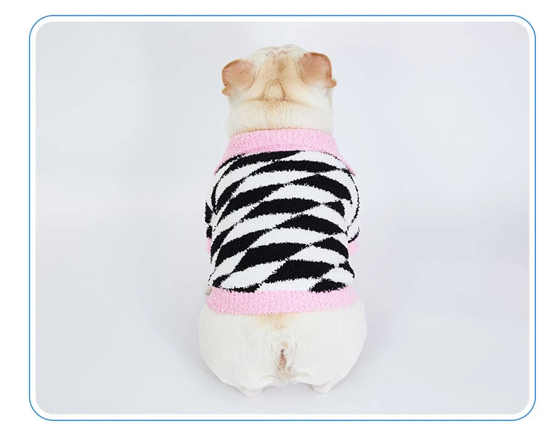 Suéteres de lana para perros y gatos, ropa de moda gruesa y cálida con estampado de rombos en blanco y negro, ropa para mascotas, jersey para perros estilo cachorro, invierno