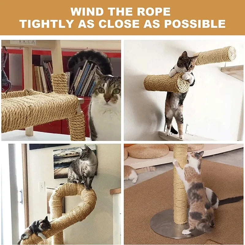 Cat Scratcher Rope DIY Natural Sisal Rope Toy Cats Paw Claw Furniture Protector Cat Tree Tower Climbing Frame Binding Rope