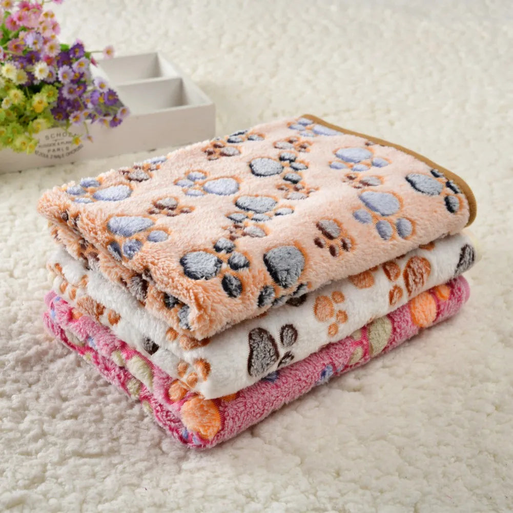 Non-Slip Pet Blanket Dog Mat All Season Warm All-Purpose Soft Cat Sleeping Mats With Puppy Footprints Plush Kitten Bed