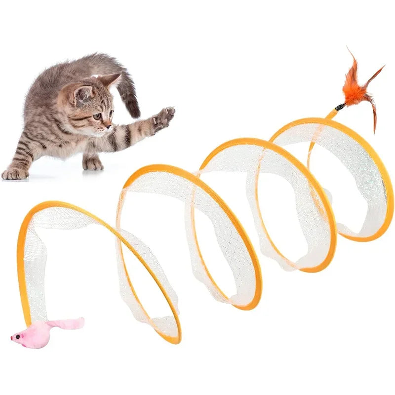 Folded Cat Tunnel S Type Cats Tunnel Spring Toy Mouse Tunnel With Balls And Crinkle Cat Outdoor Cat Toys For Kitten Interactive