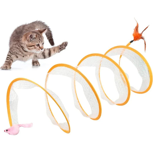 Túnel plegable para gatos tipo S, juguete de primavera, túnel para ratón con bolas y arrugas, juguetes para gatos al aire libre para gatitos interactivos