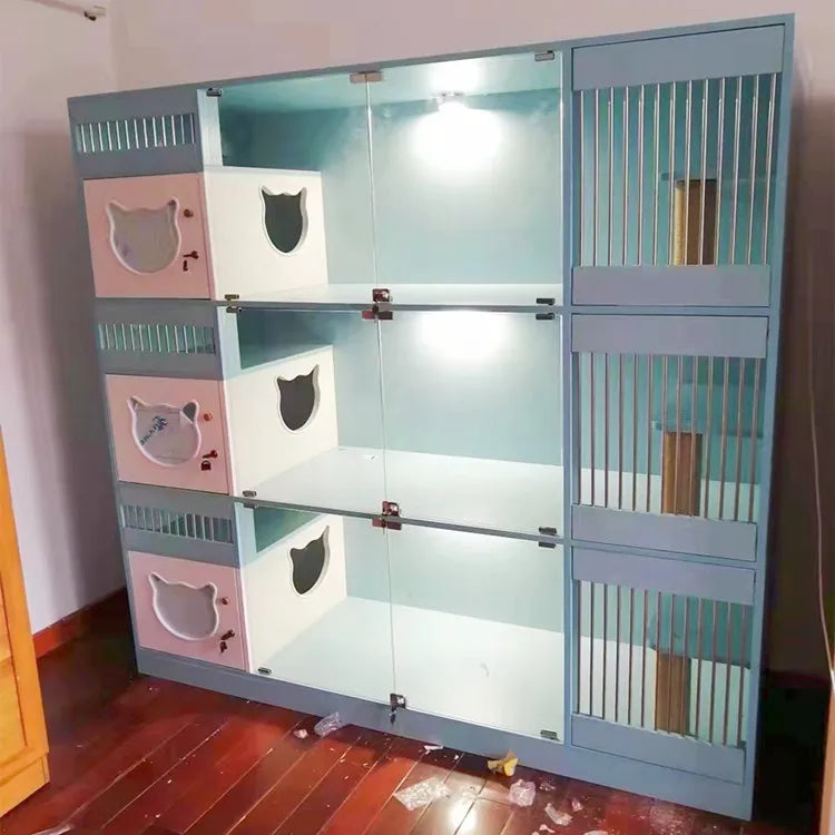 Villa interior de madera multicapa personalizada para gatos, cámara de aislamiento múltiple, casa para gatos con diferentes interiores para jugar con gatos