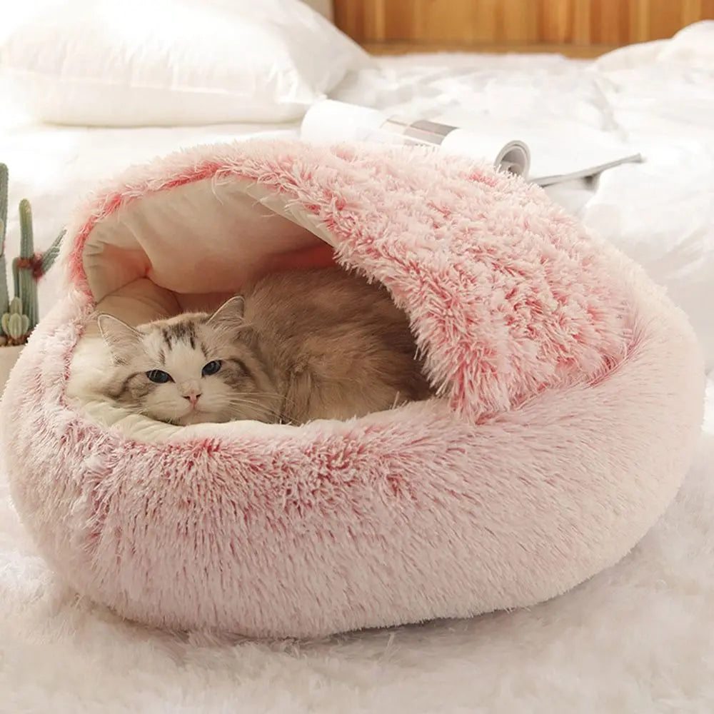 Coussin chaud d'hiver pour chat, 1 pièce, doux et confortable, longue peluche, maison pour animaux de compagnie, sac de couchage créatif 2 en 1 pour chaton et chiot