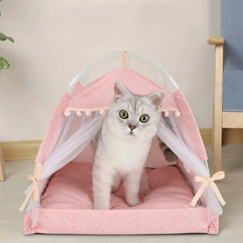 Doux princesse chat lit pliable chats tente chien maison lit chaton chien panier lits mignon chat maisons maison coussin chenil produits pour animaux de compagnie