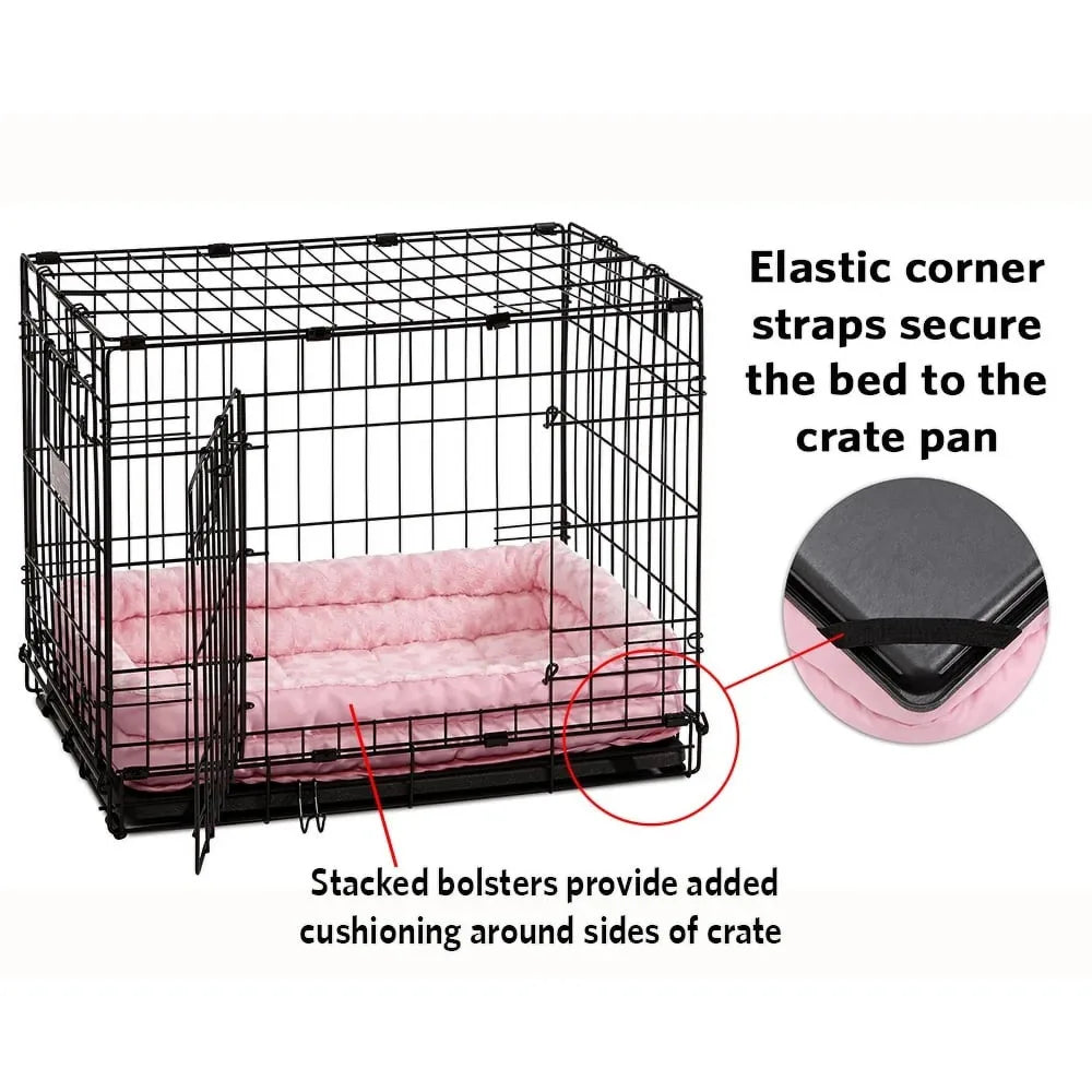 Double Bolster Dog Bed & Crate Mat Pink Free Delivery Kennel for Indoor Dogs Pet Accessories Supplies Sleeping Products Home