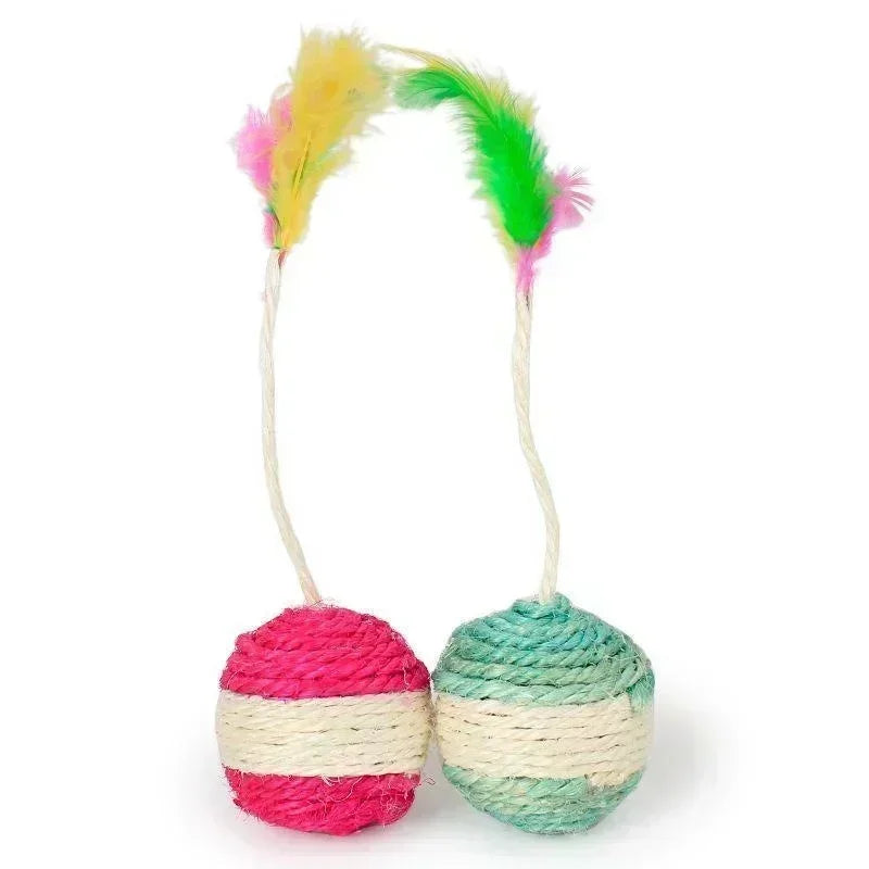 1 unidad de juguete para gatos, pelota para rascar de Sisal, juguete interactivo de entrenamiento para gatitos, suministros para gatos, juguetes para gatos de juguete interactivos con plumas