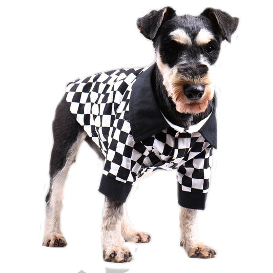 Spring Summer Pet Dog Clothes Black & White Checker Pattern Dog Shirt for Small Dogs Boy Soft Breathable Fashion Puppy Clothing Fashion Style