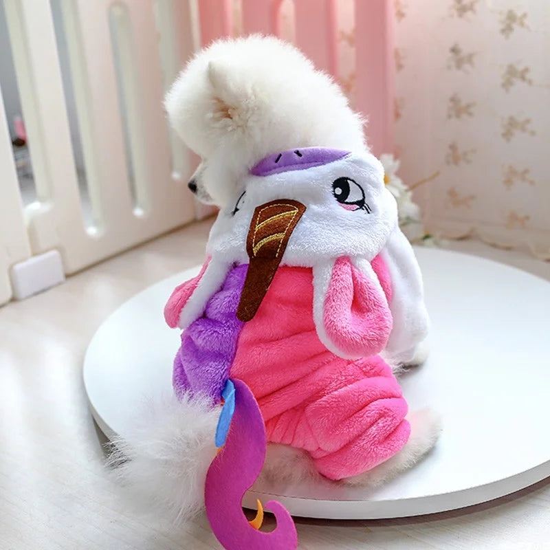 1PC Pet Apparel Dog Autumn Winter Plush Thickened and Warm Unicorn Pink Four Legged Coat Suitable for Small and Medium sized Dog