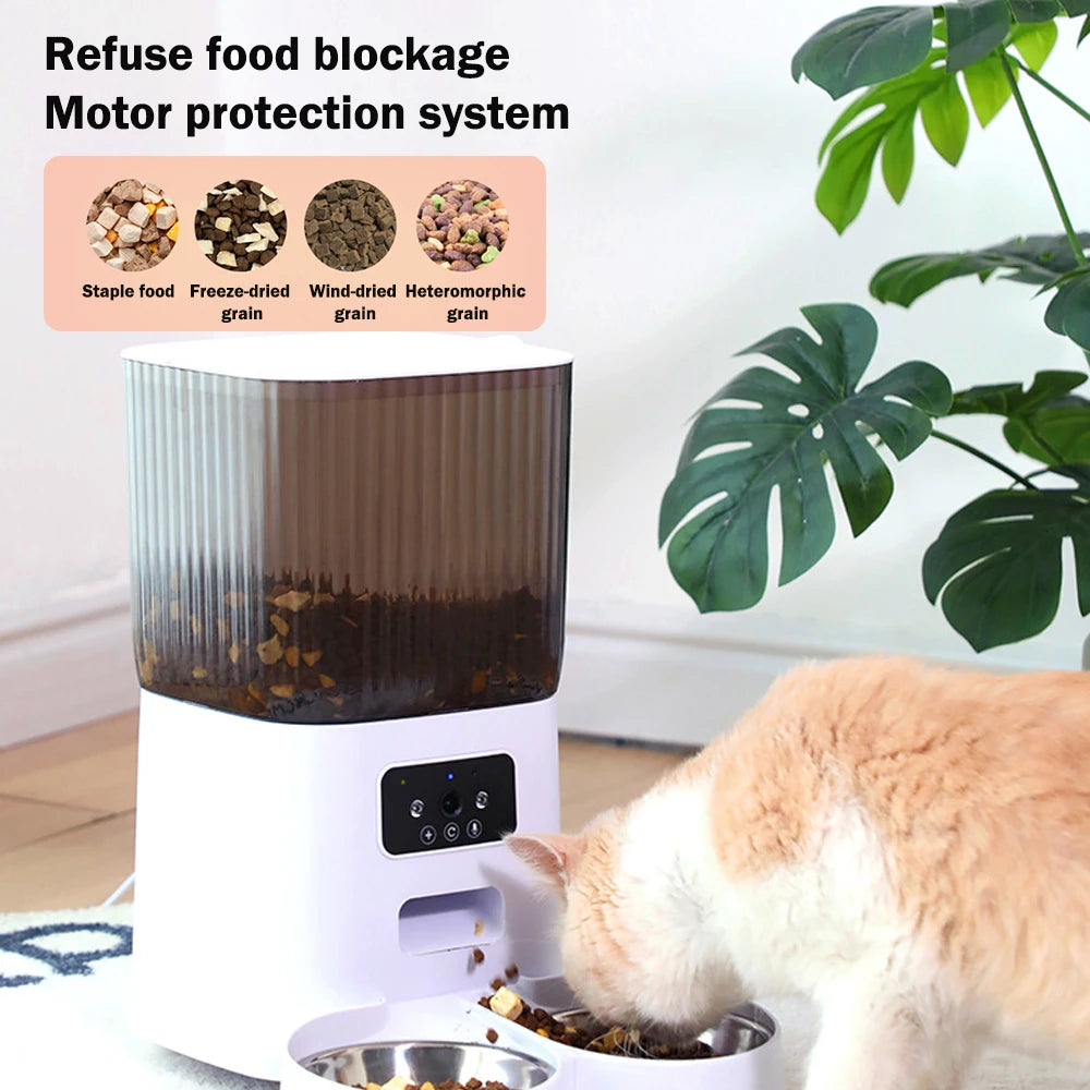 Automatic Cat Feeders with Pet Camera for Dog and Cat Night Vision Two Way Audio Video Smart WiFi Food Dispenser Remote Control