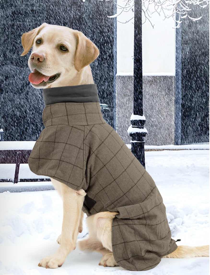 Windproof Plaid Dog Jacket for Male Dogs British Style Autumn Winter Warm Dog Coat Fleece-Lined Adjustable Holiday Formal Dress Fashion Style