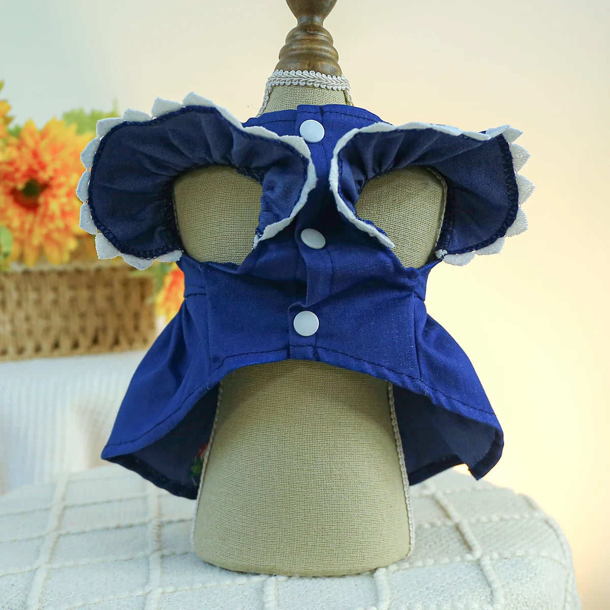 Ropa para mascotas, vestido de princesa de fresa con cordón y hebilla para perros pequeños y medianos, vaquero azul fino, primavera y otoño, 1 ud.