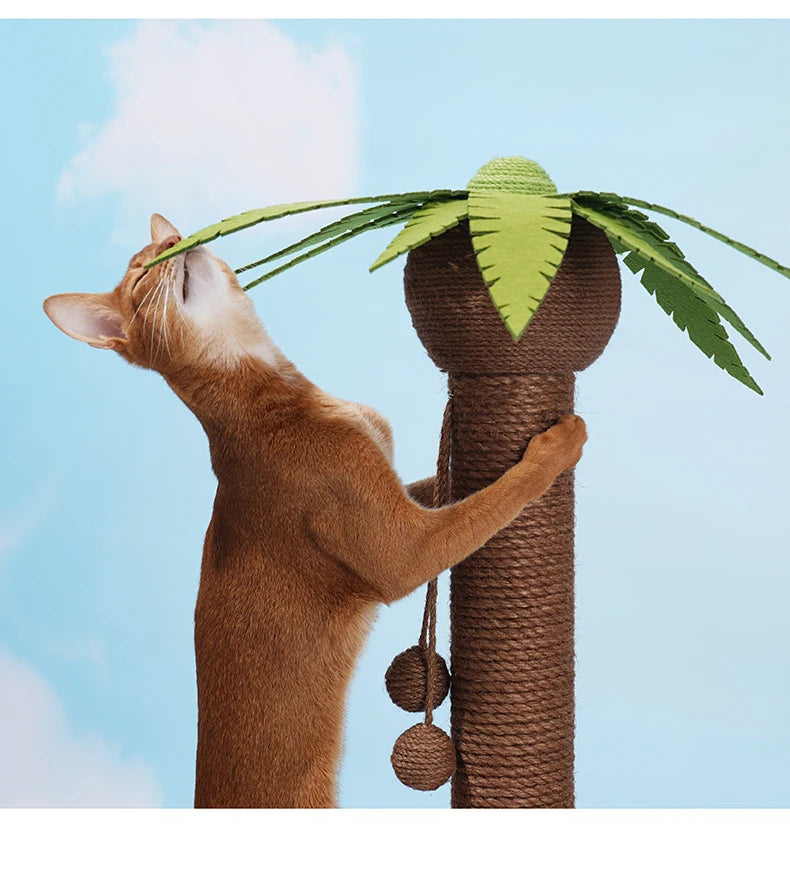 Postes rascadores para gatos, marco de escalada con forma del árbol de coco, tablero rascador para gatos de cáñamo y Sisal con bola, juguetes con forma de garras para mascotas