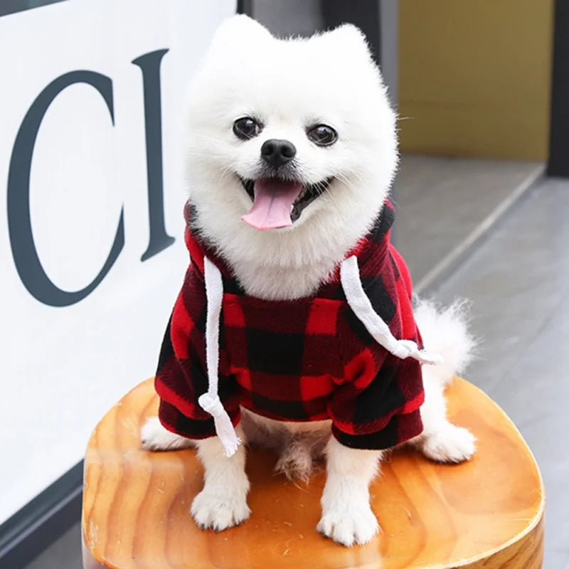 Invierno cálido perro Sudadera con capucha chaqueta para mascotas abrigo de bolsillo a cuadros ropa para perros de clima frío ropa para mascotas para perros pequeños medianos grandes