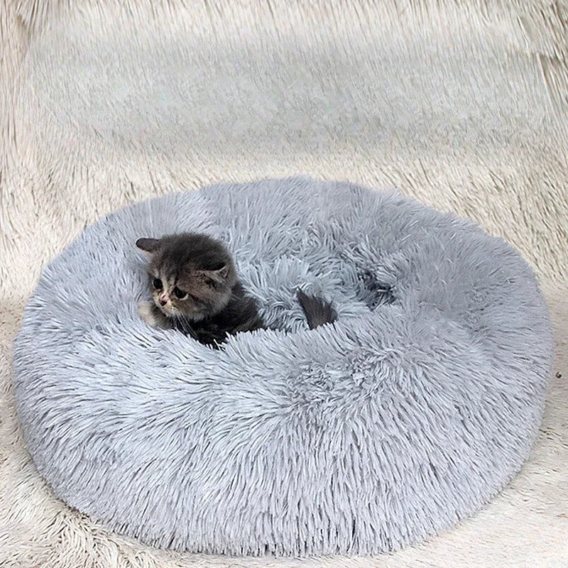 Winter Warm Long Plush Pet Bed Cat Super Soft Bed for Dogs Kennel Round Sleeping Puppy Cushion Mat Portable Cat Dog Nest Bed