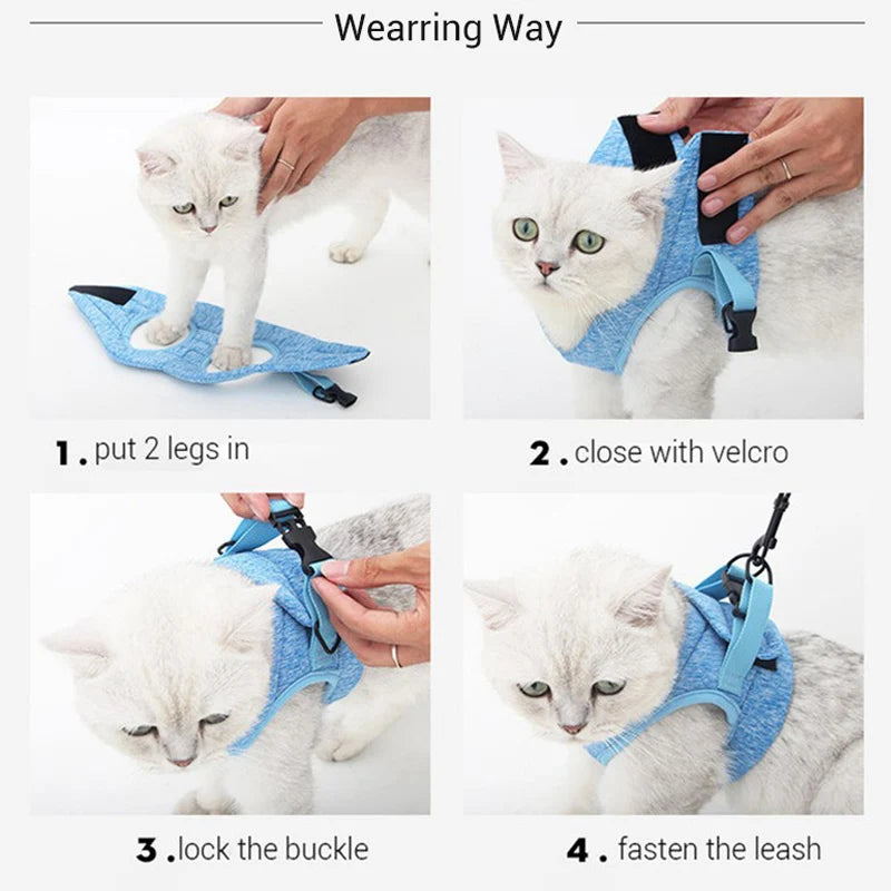 Arnés para gatos, arnés ligero acolchado de espuma para gatos, chaleco, arnés suave a prueba de fugas para gatos con correa, accesorios ajustables transpirables