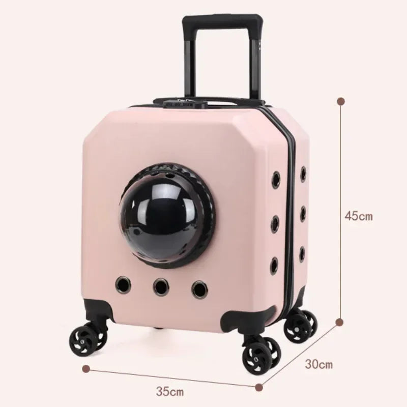 Travel Pet Dogs Air Box Pet Trolley Case Carrier Transparent Capsule Trolley for Puppies Cat Carriers Bag With Wheel