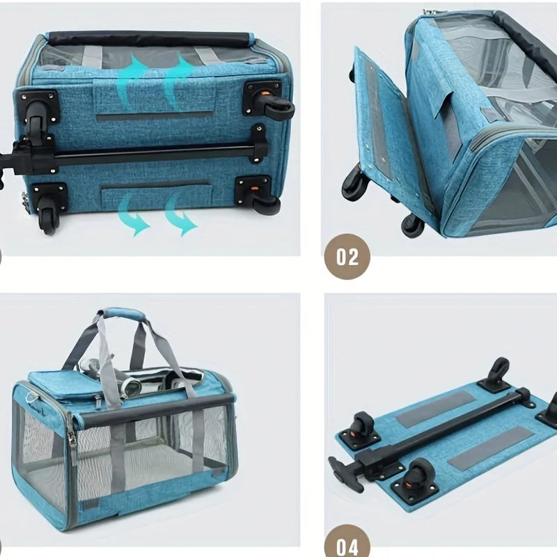 Airline-Approved Cat Carrier: Detachable, Wheeled  For Dogs And Cats