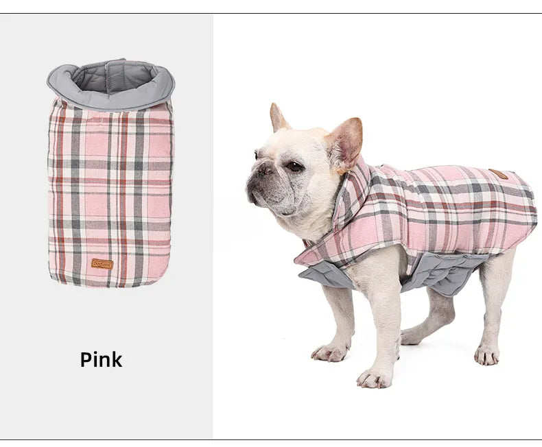 Waterproof Dog Jacket Checked Pattern Reversible Dog Clothes for Small Medium Large Dogs Soft Warm Dog Coat with Flexible Chest